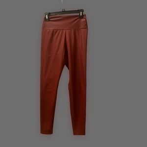 Red vegan leather leggings
